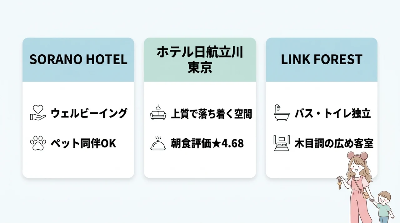 広い客室でゆったり過ごすホテル