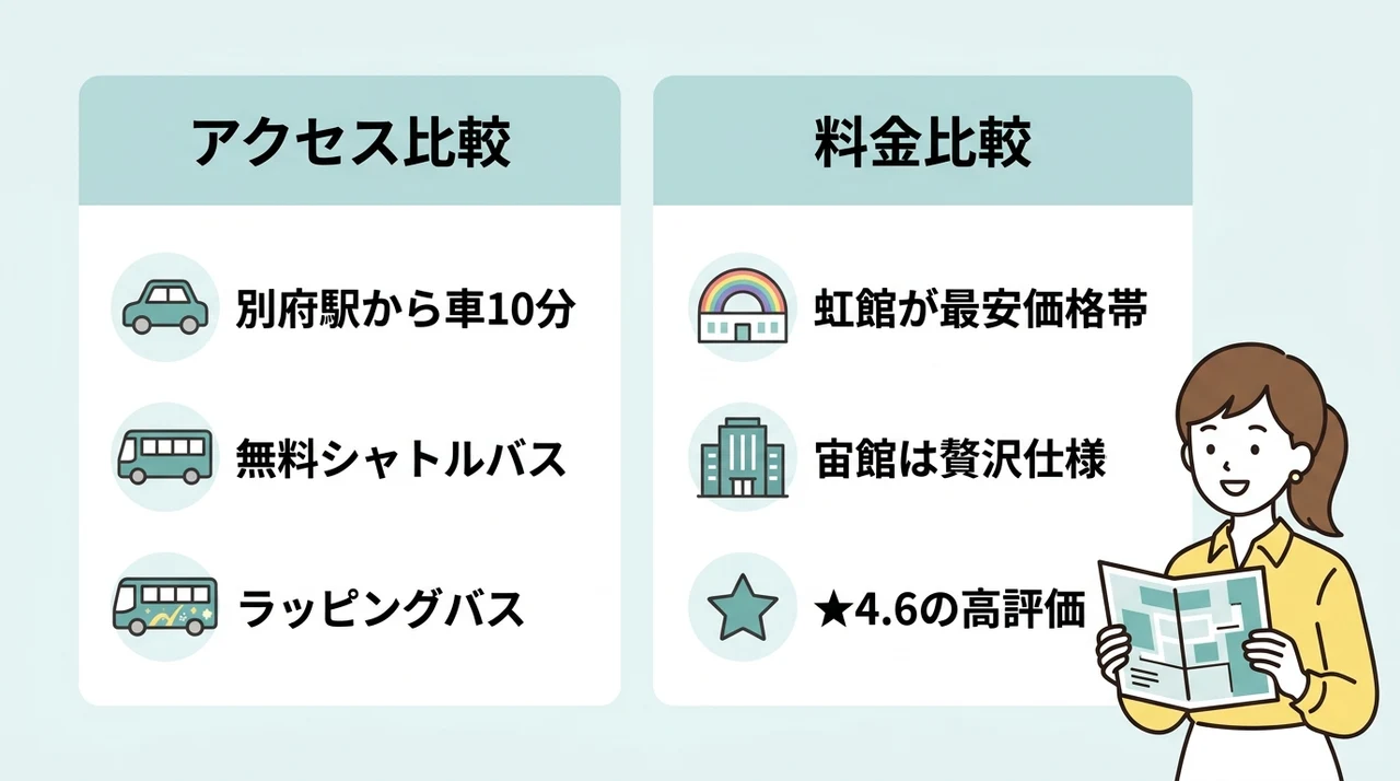 各館のアクセスと料金を比較