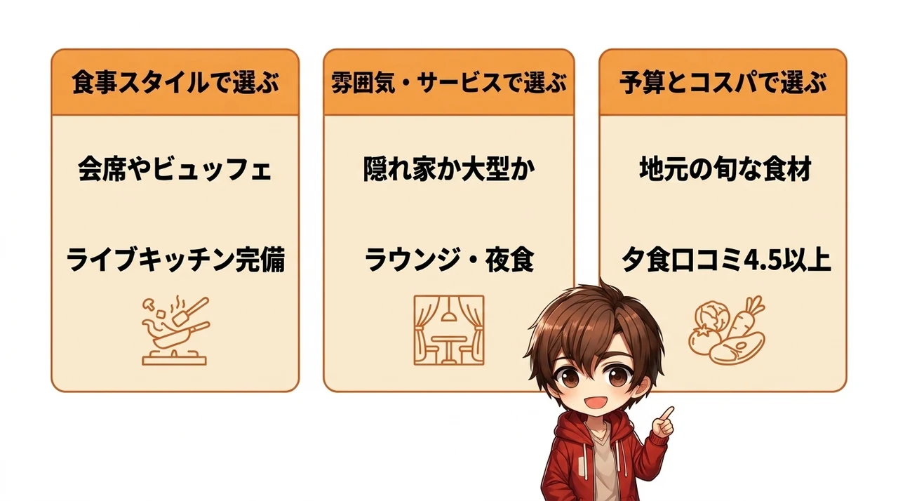 定山渓でご飯が美味しい宿を選ぶための3つのポイント