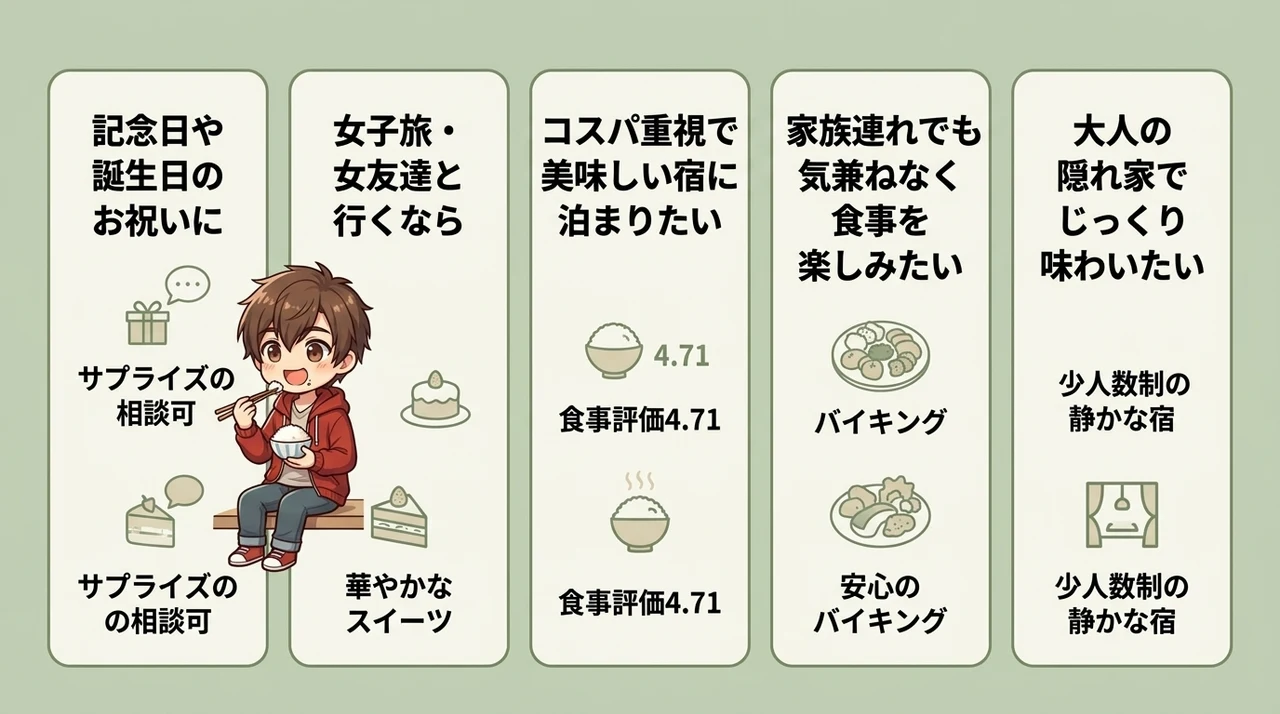 記念日や女子旅など利用シーン別おすすめの宿